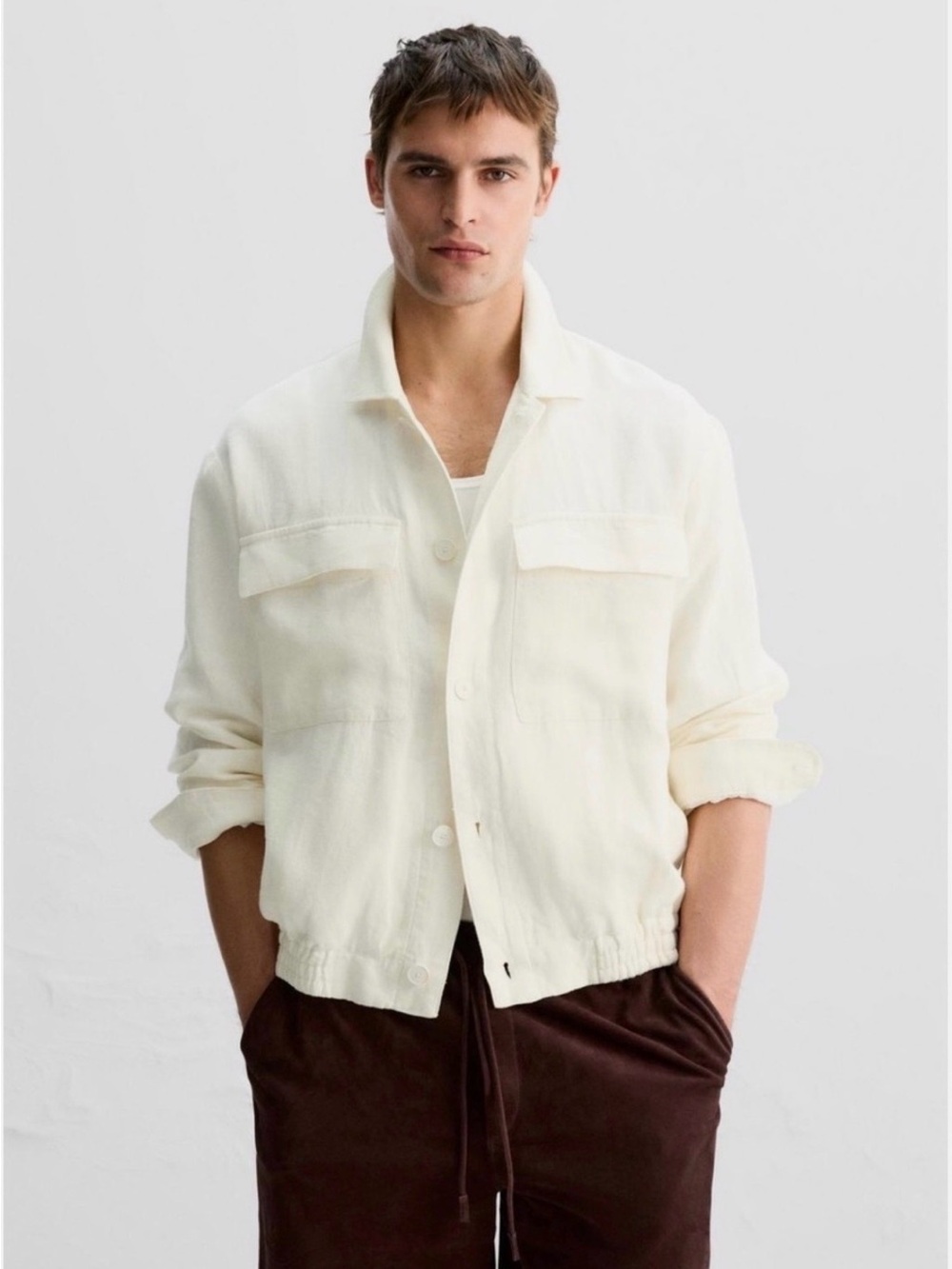 Zara Men's Off-White Lightweight Button-Front Linen’s Shirt Jacket-size M (BNWT)